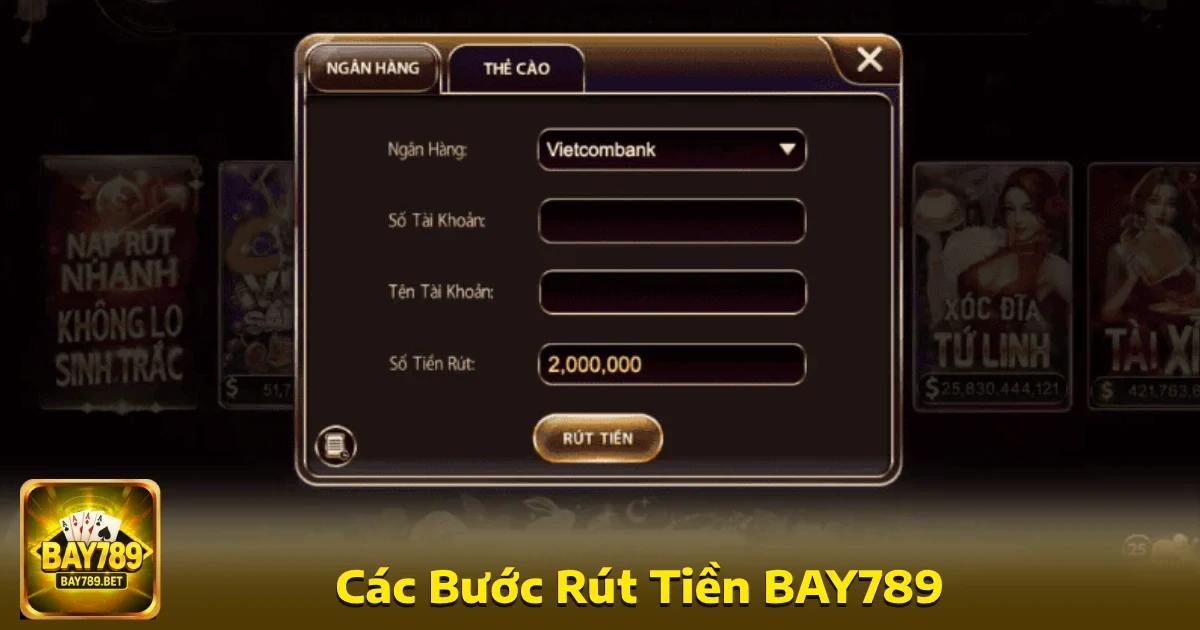 Bay789 37 Khi thắng cược, việc rút tiền về tài khoản cá nhân tại sân chơi này cũng rất dễ dàng